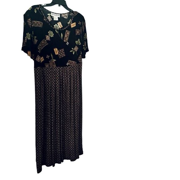 Another Thyme Black & Brown Boho Floral Leaf Print Summer Dress Size 18W - Picture 2 of 7